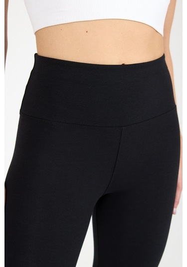 Malabadi Kadın Siyah Penye Modal Yüksek Bel Sporcu Biker Tayt 1911 SiYAH