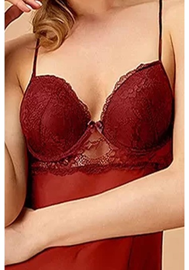 Nurteks 5736 Kadın İp Askılı Cup'lı Şifon Gecelik-kırmızı Kırmızı