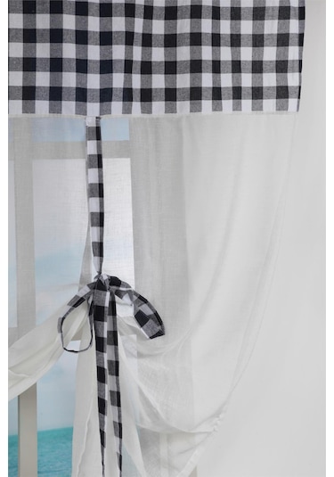 Naturel Potlu Ekose Tül Perde Retro Siyah