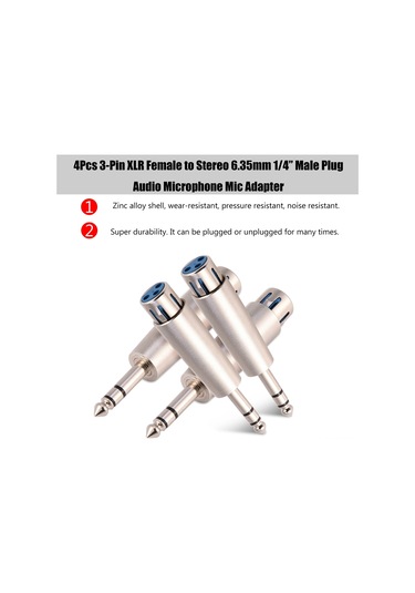 Moveevo 4 Adet Çinko Alyuminyum 3-pin Xlr Dişi Stereo 6.35mm 1/4" Adaptör - Yüksek Konduktif, Gürbüz Ve Ses Gürültüsü Dirençli