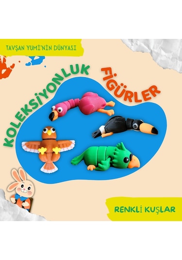 Tavşan Yumi Renkli Kuşlar Koleksiyonu - 4 Parça 5-7 Cm Hareketli Oyuncaklar Ve Bilgilendirici Kartlar "