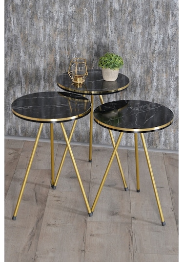 Zigon Sehpa 3'Lü Gold Metal Ayak Çift Bendir