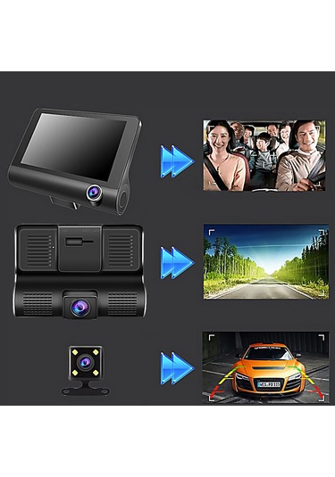 Samdoo Araç Dvr 3 Kameralı Sürücü Kaydedici Ön-arka-ıç G-sensor, Park Yardımı, Dönüşüm Kaydı Ve Ipx6 Su Geçirmez Arka Kamerası