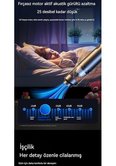 Kablosuz Şarjlı Araç Süpürgesi-beyaz