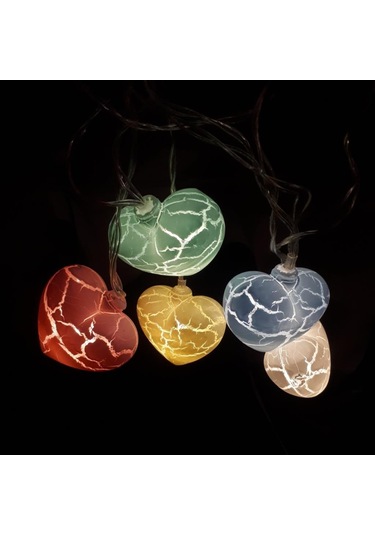 Hdmarketim Rengarenk Çatlak Kalp 10'lu Dekoratif Led Lamba (2 Met