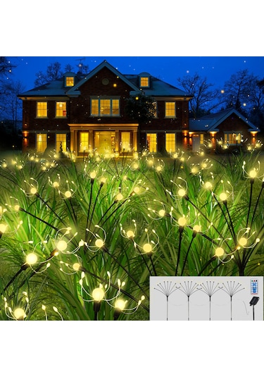 Güneş Bahçe Işıkları, Zamanlayıcı Ve Dimmerli 4'lü Güneş Dış Mekan Işıkları Güneşli Patlama Siyah