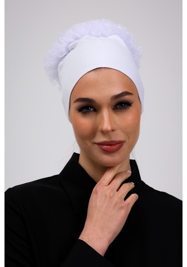 Kaymayan Fırfırlı Silikonlu Dikişsiz Bone Beyaz - Kaymaz Kadın Tesettür Bağlamalı İç Bone Beyaz