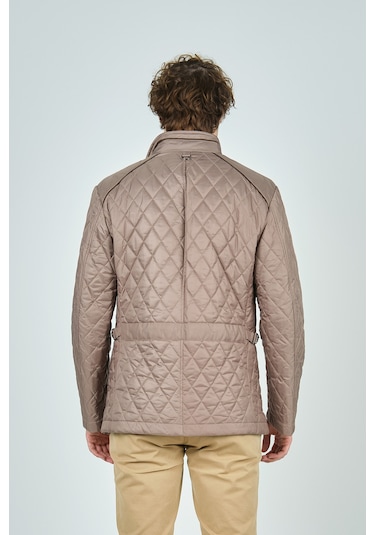 Allegro Erkek Dik Yaka Fermuar Ve Çıtçıt Kapamalı Kapitone Uzun Mont 5444 Bej Bej