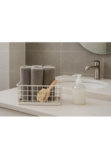 Okyanus Home Dikdörtgen Beyaz Metal Organizer Sepet Mini 13,5x23 Cm Beyaz