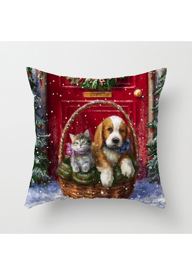 Cartoon Hand-painted Style Christmas Decorative Pillow No.18 Ekru