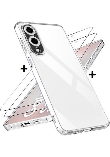 Samsung Galaxy Uyumlu S25 Edge Kılıf Şeffaf Silikon + Ekran Koruyucu Cam