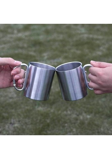 Novahub Piknik Kamp Fincanları - Paslanmaz Çelik, Çift Katmanlı, 2 Li Dağlık Bardak Seti - 72 Altın Altın