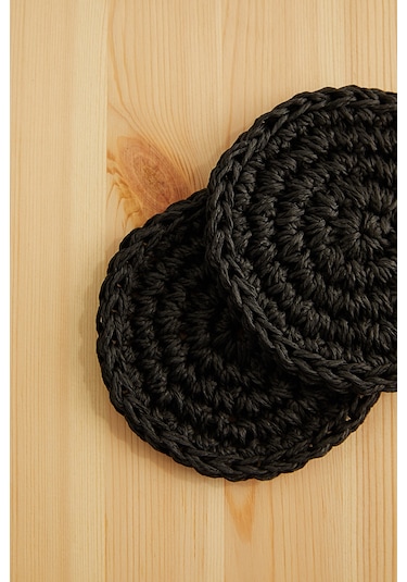 Ocean Home Textile 4'lü Siyah Renk Rafya Bardak Altlığı Ø 11 cm