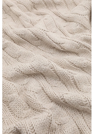 Biocotton Triko Ponponlu Örgü Tv Battaniyesi - Bej