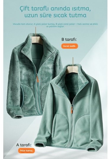 Snapbuy Çift Taraflı Fermuarlı Kadın Polar Üst Yeşil