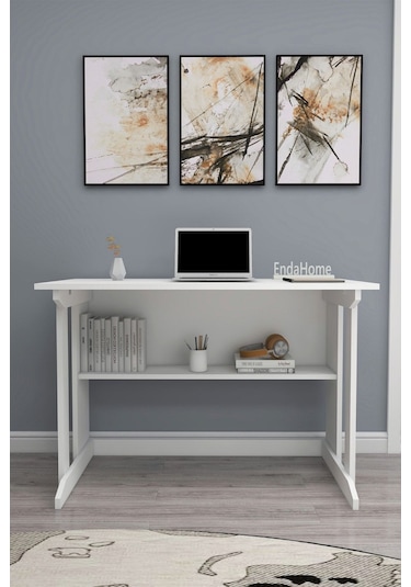 Enda Home Pillar Kütüphaneli Geniş Çalışma Masası 100x56 Cm Beyaz