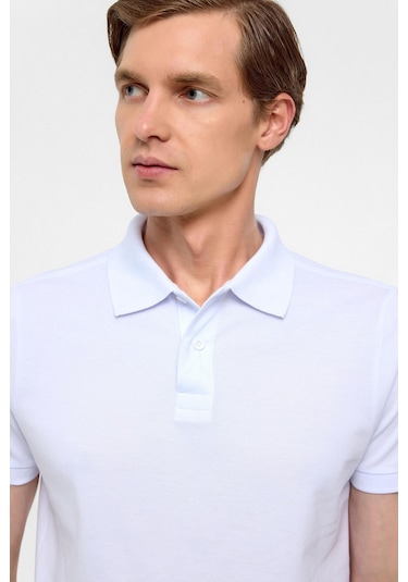 SÜVARİ Beyaz Slim Düz Polo Yaka Tişört