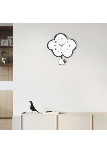 Cajuart Dekoratif Sevimli Koyun Çocuk Odası Sarkaçlı Duvar Saati
