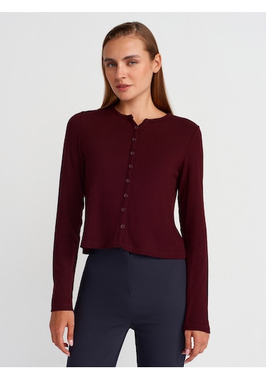 Dilvin 31413 Düğmeli Detaylı Hırka-bordo Bordo