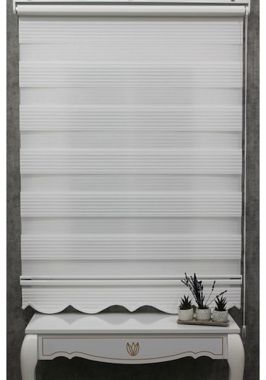 Kidmex Ekru Geniş Plise Etek Dilimli Zebra Stor Güneşlik Perde