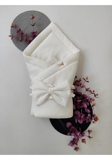 Bebek Battaniyesi %100 Pamuklu Bebek Kundak Battaniyesi Kız Erkek Dış Kundak Hastane Çıkışı Bbl65003 Ekru