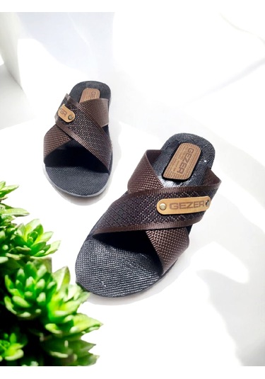 Gezer Erkek Çapraz Bant Rahat Taban Ev Ve Dışarı Terliği Kahverengi