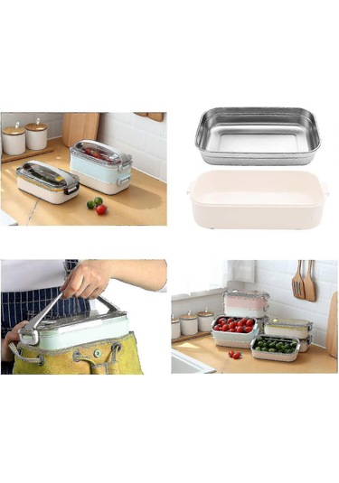 2 Katmanlı Paslanmaz Çelik Öğle Yemeği Kutusu, Taşınabilir Termal Bento Kutusu, Yalıtımlı Öğle Yemeği Kutusu, Okul Ve Ofis İçin Gıda Saklama Kabı, 1,6 L Çok Renkli