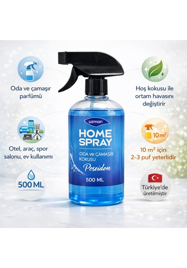 Uzman Home Spray Posedion Oda Spreyi - Çamaşır Kokusu 500 Ml Ev, Ofis, Araç Çiçek
