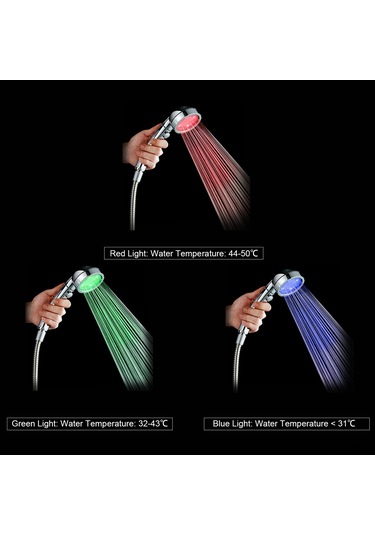 Hangfox Led Su Akışı İle Çalışan 3 Renk Sıcaklık Algılayıcı, Suyu Durdurma Düğmeli, Basınçlı Ve Su Tasarruflu El Tutulu Duş Başlığı Diğer