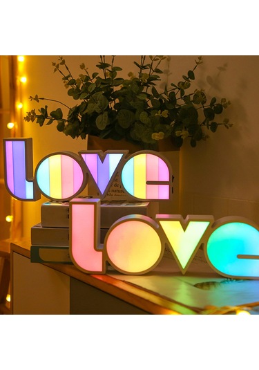 Teltree Romantik Renkli Love Harf Işıklı Lambası - Usb/aa Pil İle Çalışır, Ev Dekorasyonu, Nikah, Teşekkür Partileri İçin Sürekli Aydınlatma Diğer