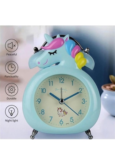 Unicorn Işıklı Alarmlı Masa Saati Çift Çanlı Akar Saniyeli Dekoratif Çalar Saat 001