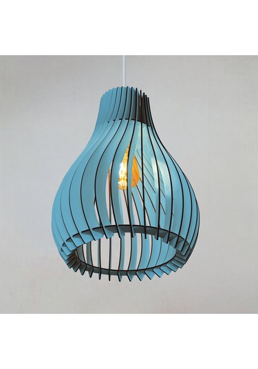 Vialux Modern Ahşap Bohem Rustik Avize Tekli Sarkıt Lamba Pastel Açık Mavi