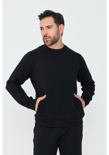 White Stone Siyah Pamuklu Erkek Basic Sweatshirt