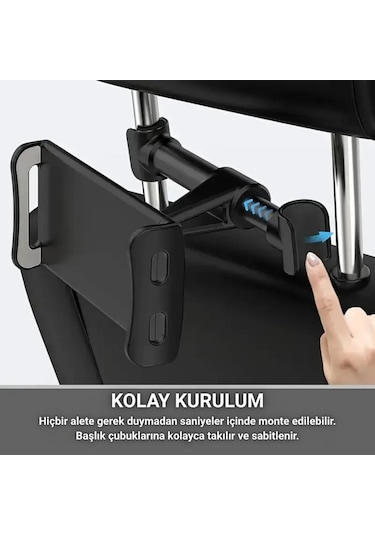 Polham 4.7 İnch Ve 12.9 İnch Uyumlu Araç Arka Koltuk İçin Telefon Ve Tablet Tutucu, 360 Derece Dönebilen Tablet Tutucu