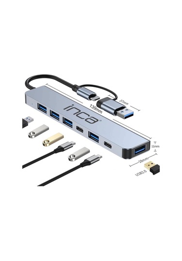 Inca Iutp-7t Usb+type-c Girişli Usb 3.0+4x Usb 2.0 Type-c 5v 2x Type-c 100w Çoklayıcı