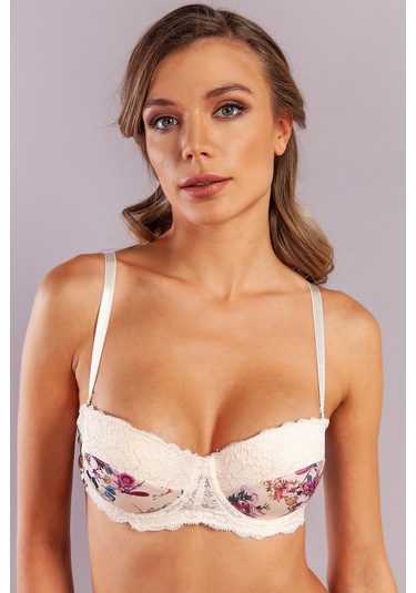 Golshan Gitana Half Push Up Bra,çiçekli Ekru Straplez Konforlu Ve Şık Sütyen Çok renkli