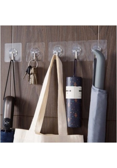 Berev Askı Askılık 5 Adet Güçlü Şeffaf Duvar Askısı Askılığı Yapışkan Vantuz Kanca Mutfak Banyo Aksesuar Şeffaf