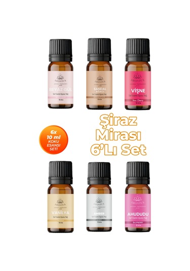 Şiraz Mirası Oda Kokusu 6'lı Set- Doğal Esansiyel Uçucu Yağ, Difüzör Esansı, Buhurdanlık Yağı Exotic