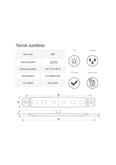 Sanel 24v Universal Parmak 6 Led Basamak Kırmızı Sbb24r6