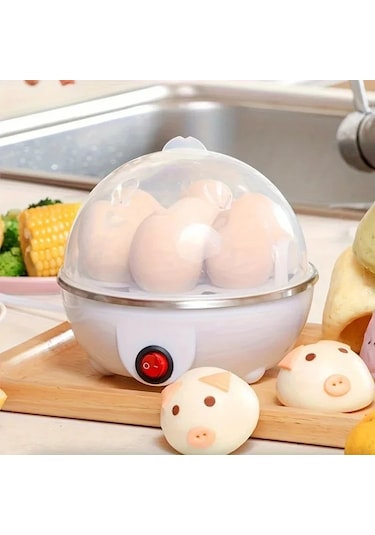 Yumurta Pişirici Otomatik Kapanma Ev 7 Yumurta Çok Fonksiyonlu Buğulanmış White