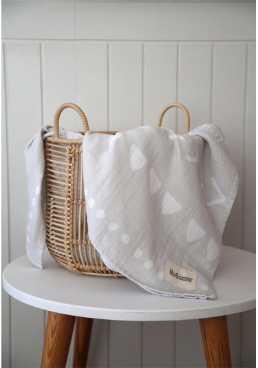 Müslin Geometrik Oeko-tex Sertifikalı %100 Pamuk 2 Katlı 110x115 Cm Bebek Müslin Battaniye & Örtü Gri