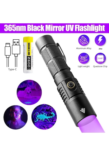 Mso Profesyonel 20watt Uv 365nm Değerli Taş Type-c Led Fener Siyah
