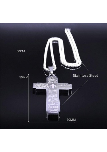 Siyah Klasik İncil Çapraz Zincir Kolye Erkek Paslanmaz Çelik Kolye Kolye