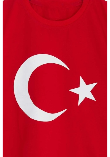 Raspberry Türk Bayrak Baskılı T-Shirt Kırmızı