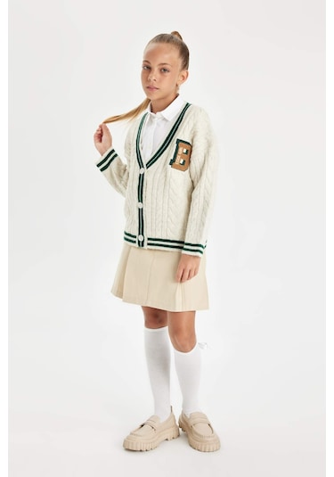 Defacto Kız Çocuk Beli Lastikli Pileli Gabardin Etek D2916A824WNBG743 Bej
