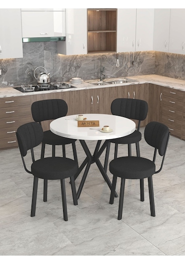 Mygusi Azra Mutfak Masa Takımı 90 Cm Masa Beyaz Masa + 4 Sandalye Siyah