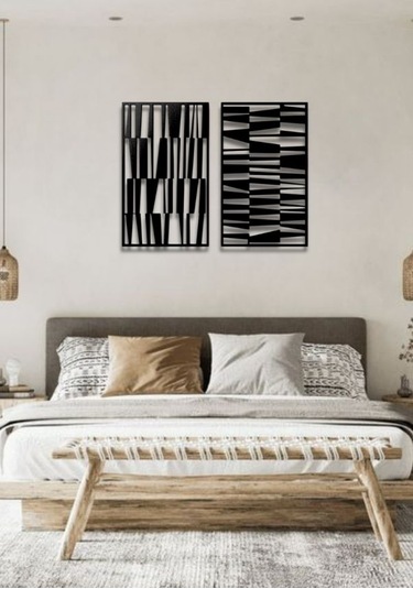 Modern Stil 2 Li Metal Duvar Dekoru Seti 80 X 48