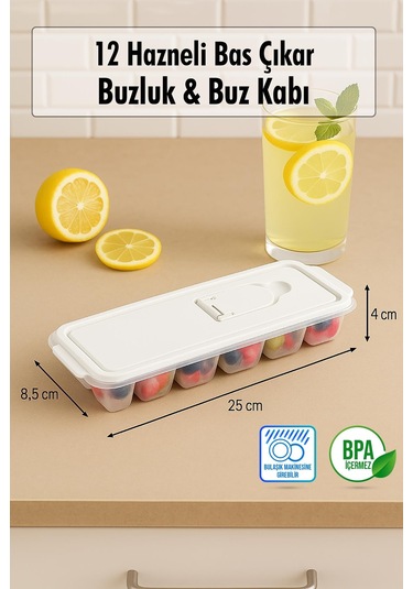 12 Hazneli Bas Çıkar Buzluk & Buz Kabı Mavi Mavi