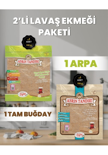 2'li Paket 1 Paket Ekşi Hamurlu Tam Buğday Lavaş Ekmeği - 1 Paket Ekşi Hamurlu Arpa Lavaş Ekmeği