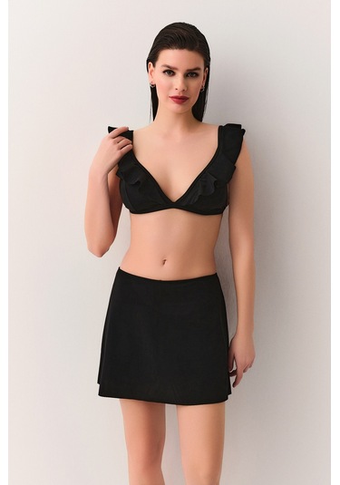 Suwen Volanlı Etek Sbn25620012 Siyah